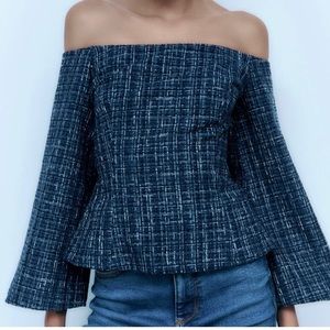 NWT Zara Tweed Off The Shoulder Top